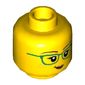 Minifig Head Freya McCloud, Green Glasses, Lopsided Grin / Brown Smudge/Mud on Face Print