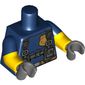 Torso, Dual Molded Arms, Muscles, Harness, Gold Police Badge Print, Dark Blue Sleeves Pattern, Yellow Arms, Dark Bluish Gray Hands