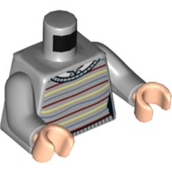 Torso Sweater with Bright Light Yellow, Dark Red, and Sand Blue Lines Print, Light Bluish Gray Arms, Light Nougat Hands