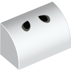 LEGO part 69082 Brick Curved 1 x 2 x 1 No Studs with Two Black Tear Drops (Dry Bones Nostrils) Print in White