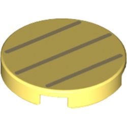 LEGO part 69088 Tile Round 2 x 2 with Bottom Stud Holder with Three Dark Tan Lines Print in Cool Yellow/ Bright Light Yellow
