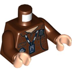 Torso Shirt with Pockets, Radio, ID Badge on Lanyard, and Jurassic World Logo Print, Reddish Brown Arms, Light Nougat Hands