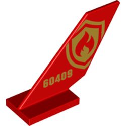 LEGO part 69105 Tail Shuttle with Gold '60409', Fire Fighter Symbol print in Bright Red/ Red