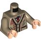Torso Sweater Cardigan with Pocket, Buttons, and Patches, and Dark Red Tie Print, Dark Tan Arms, Light Nougat Hands