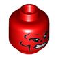 Minifig Head Red Skull, Eyebrows, Black and Dark Red Contour Lines, Small Black Nose, Scowl Print