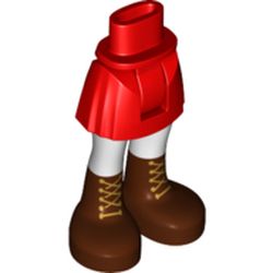 LEGO part 35634 Minidoll Hips and Short Skirt with White Legs and Reddish Brown Boots in Bright Red/ Red