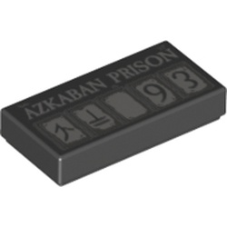 LEGO part  Tile 1 x 2 with 'Azkaban Prison',  Runes and '93' on Squares print in Black