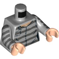 LEGO part  Minifig Torso Prisoner Shirt, Dark Bluish Grey Stripes in Medium Stone Grey/ Light Bluish Gray