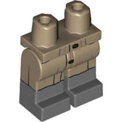 LEGO part  Legs and Hips with Dark Bluish Grey Boots Pattern, with Closed Robe print in Sand Yellow/ Dark Tan