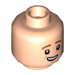 LEGO part 69314 Minifig Head George Weasley, Brown Eyebrows, Lopsided Open Mouth Smile Print in Light Nougat