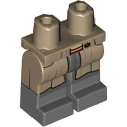 LEGO part  Legs and Hips with Dark Bluish Gray Boots Pattern, with Open Robe print in Sand Yellow/ Dark Tan