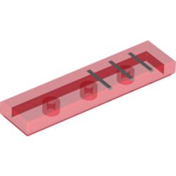 LEGO part 2431pr0186 Tile 1 x 4 with 3 Black Stripes print in Transparent Red/ Trans-Red