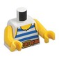 Torso Tank Top with Blue and White Stripes, Belt Print, Yellow Arms and Hands