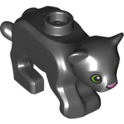 LEGO part 69600 Animal, Big Cat Cub, with Lime Eyes and Dark Pink Nose Print in Black