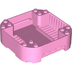 LEGO part 65129 Pod, Square Rounded Corners, Back, 8 x 8 x 2, Corner Studs, and Recessed Slots in Light Purple/ Bright Pink