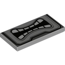LEGO part 69889 Tile 2 x 4 with Groove and Angry Mouth with Teeth (Thwomp) Print in Medium Stone Grey/ Light Bluish Gray