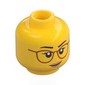 Minifig Head, Dark Orange Glasses, Peach Lips, Smile / Concerned Print