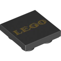 LEGO part 72130 Tile Special 2 x 2 Inverted with Gold LEGO print in Black