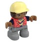 Duplo Figure Child with Hair and Cap Bright Light Yellow, Light Bluish Gray Legs, Hoodie Print