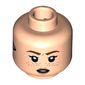 Minifig Head Aloy, Reddish Brown Eyebrows, Nougat Freckles and Lips, Silver Triangle on Sides, Closed Mouth / Open Mouth Print