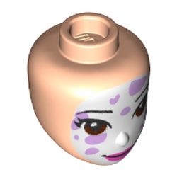 LEGO part 72458 Minidoll Head White Face with Lavender Paws, Dark Pink Lips print in Light Nougat