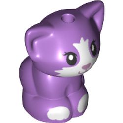 LEGO part 72558 Animal, Cat, Kitten Sitting with Medium Lavender Nose, White CFaceest and Paws print in Medium Lavender