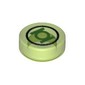 Tile Round 1 x 1 with Black Circle and Bright Green Lantern Symbol Print