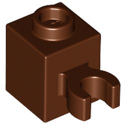 LEGO part 65460 Brick Special 1 x 1 with Clip Vertical [Open O Clip, Hollow Stud] in Reddish Brown