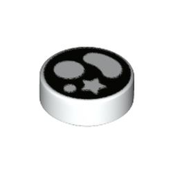 LEGO part 98138pr0189 Tile Round 1 x 1 with White Shapes, Black Background print in White