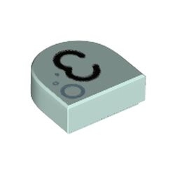 LEGO part 24246pr0018 Tile 1 x 1 Half Circle with Black 3 (Ear) print in Aqua/ Light Aqua
