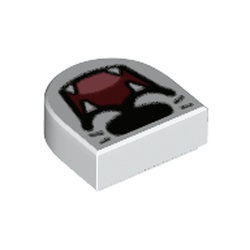 LEGO part 24246pr0021 Tile 1 x 1 Half Circle with Snout, Open Mouth, Fangs print in White