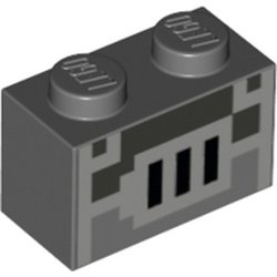 LEGO part 3004pr0090 Brick 1 x 2 with Pixelated Furnace Grill Print in Dark Stone Grey / Dark Bluish Gray