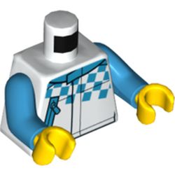 LEGO part 76382 Torso Racing Jacket with Dark Azure Checks and Zipper Pocket Print, Dark Azure Arms, Yellow Hands in White