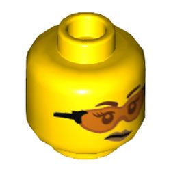 LEGO part 73665 Minifig Head Gracie Goodhart, Trans-Orange Glasses, Smirk Print in Bright Yellow/ Yellow