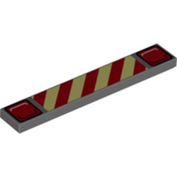 LEGO part 73901 Tile 1 x 6 with Groove and Red Lights and Safety Stripes Print (Spoiler) in Dark Stone Grey / Dark Bluish Gray