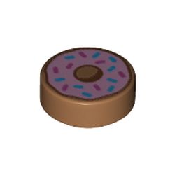 LEGO part 73786 Tile Round 1 x 1 with Pink Donut print in Medium Nougat