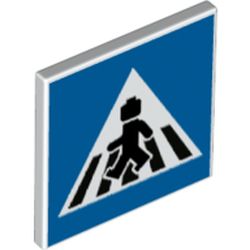 LEGO part 73909 Road Sign Clip-on 2 x 2 Square [Thick Open O Clip] with Pedestrian Crossing on Blue Background Print in White