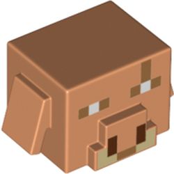 LEGO part 73232pr0002 Minifig Head Special, Cube Hog with Dark Tan Snout, Eyes print in Nougat