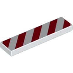 Tile 1 x 4 with Red and White Danger Stripes Red Print