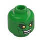 Minifig Head Green Goblin, Yellow Eyes with Dark Green Shadow, Evil Grin Showing Fanged Teeth Print