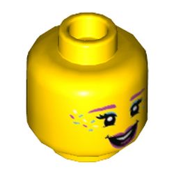LEGO part 3626cpr3347 Minifig Head Cotton Candy Cheerleader, Dark Pink Eyebrows, Sprinkles, Dark Pink Lips, Open Mouth Print in Bright Yellow/ Yellow