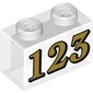 Brick 1 x 2 without Bottom Tube with Gold '123' print