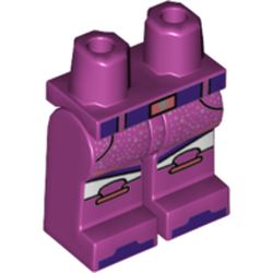 LEGO part 970c00pr2034 Legs and Hips with Dark Purple Belt and Toes, Silver Glitter, White Knee Straps Print in Bright Reddish Violet/ Magenta