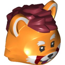 LEGO part 75374pr0001 Minifig Head Special, Red Panda with White Eyebrows and Fur, Dark Red Hair Print in Bright Orange/ Orange