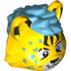 LEGO part 75376pr0001 Minifig Head Special, DJ Cheetah with Azure Spots and Mane Print in Bright Yellow/ Yellow