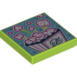 LEGO part 3068bpr0479 Tile 2 x 2 with Popcorn print in Bright Yellowish Green/ Lime