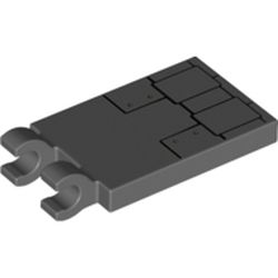 Tile Special 2 x 3 with 2 Clips without Tab between Clips with Black Lines/Armour print