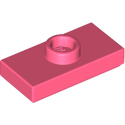 LEGO part 15573 Plate Special 1 x 2 with 1 Stud with Groove and Inside Stud Holder (Jumper) in Vibrant Coral/ Coral
