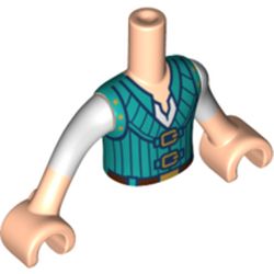 LEGO part 38556 Minidoll Torso Boy with Light Flesh Arms and Hands with White Shirt and Dark Turquoise Vest Print in Light Nougat