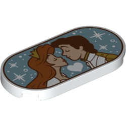 LEGO part 75738 Tile Round 2 x 4 with Ariel and Prince Eric Kissing Print in White